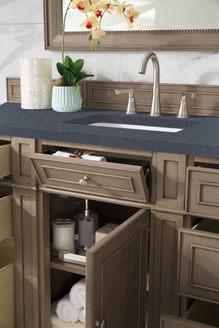 Bristol 60" Single Vanity, Whitewashed Walnut w/ 3 CM Charcoal Soapstone Silestone Top