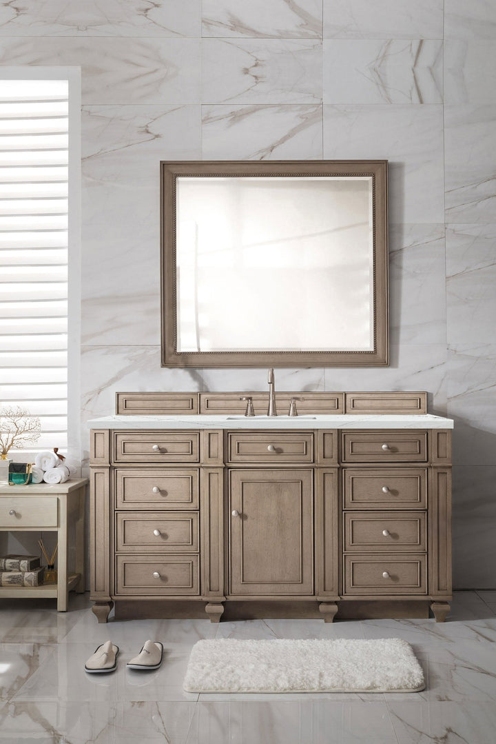Bristol 60" Single Vanity, Whitewashed Walnut w/ 3 CM Ethereal Noctis Silestone Top