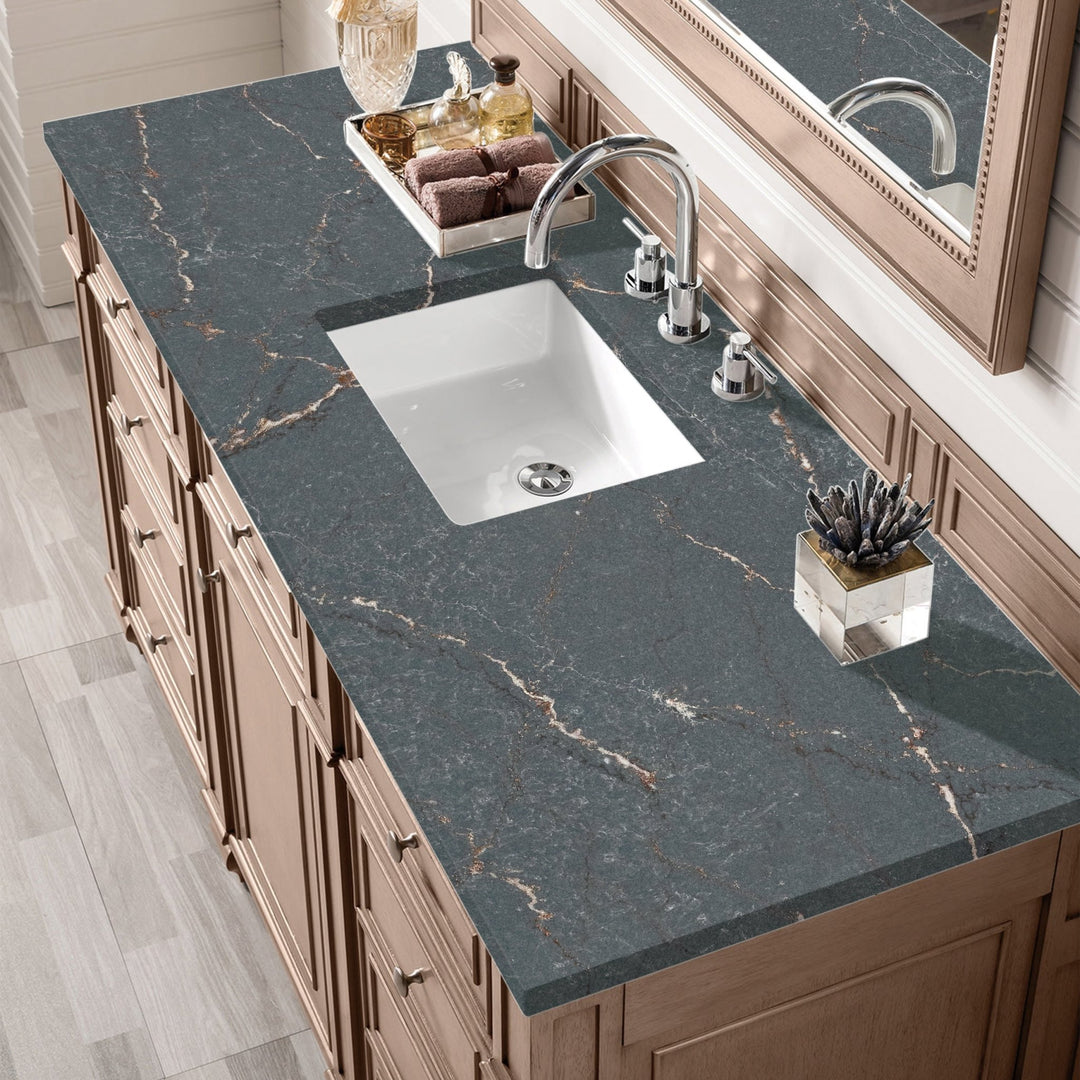 Bristol 60" Single Vanity, Whitewashed Walnut w/ 3 CM Parisien Bleu Silestone Top