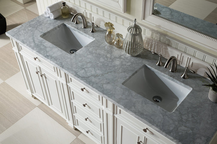 Bristol 72" Double Vanity, Bright White w/ 3 CM Carrara Marble Top