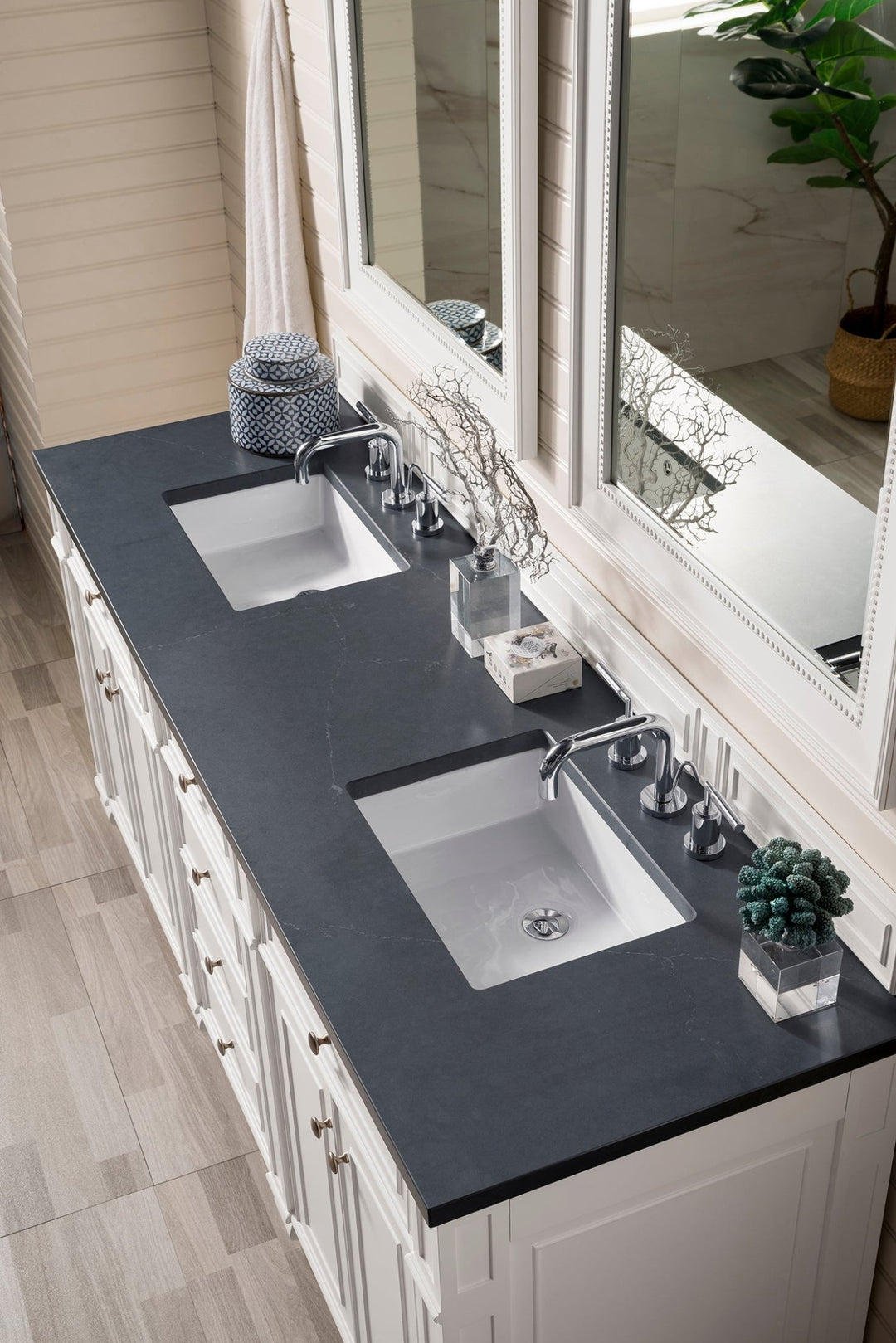 Bristol 72" Double Vanity, Bright White w/ 3 CM Charcoal Soapstone Silestone Top