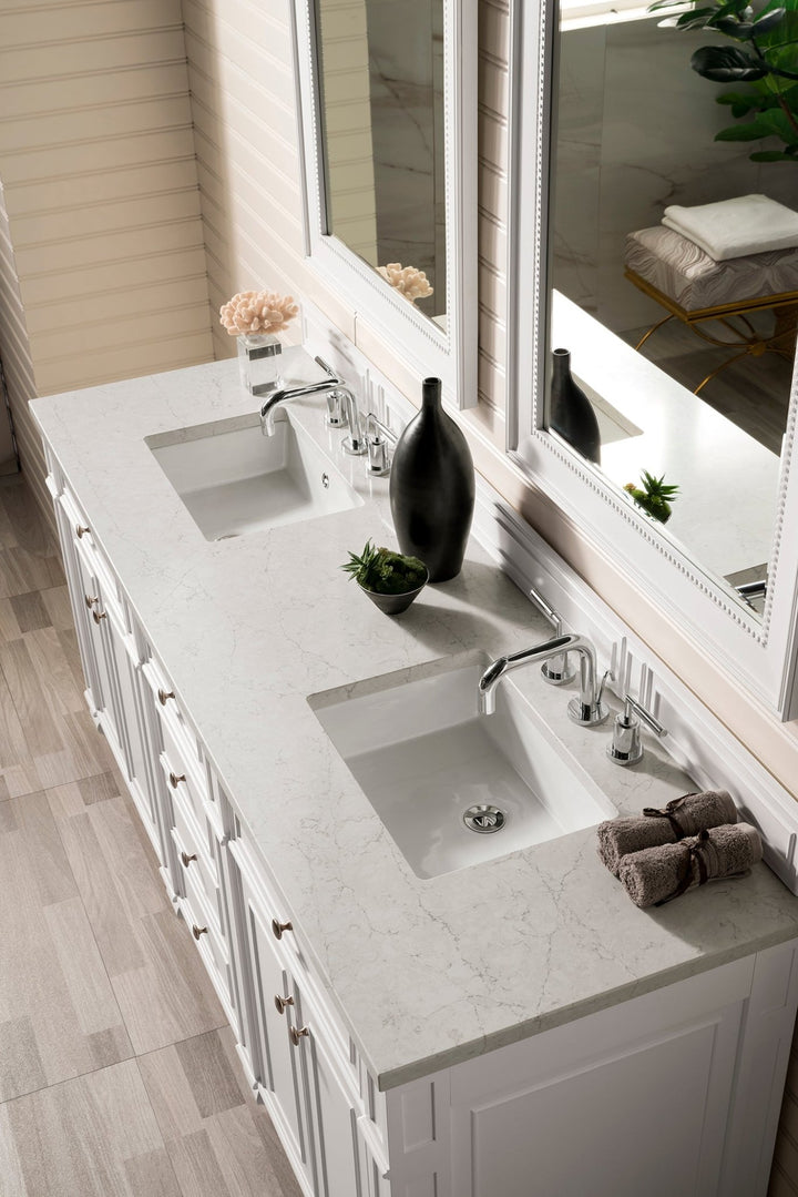 Bristol 72" Double Vanity, Bright White w/ 3 CM Eternal Jasmine Pearl Silestone Top w/FreePower Wireless Charger