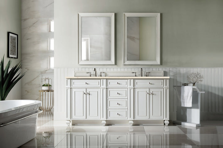 Bristol 72" Double Vanity, Bright White w/ 3 CM Eternal Marfil Silestone Top