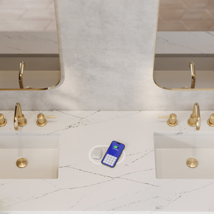 Bristol 72" Double Vanity, Bright White w/ 3 CM Ethereal Noctis Silestone Top w/FreePower Wireless Charger