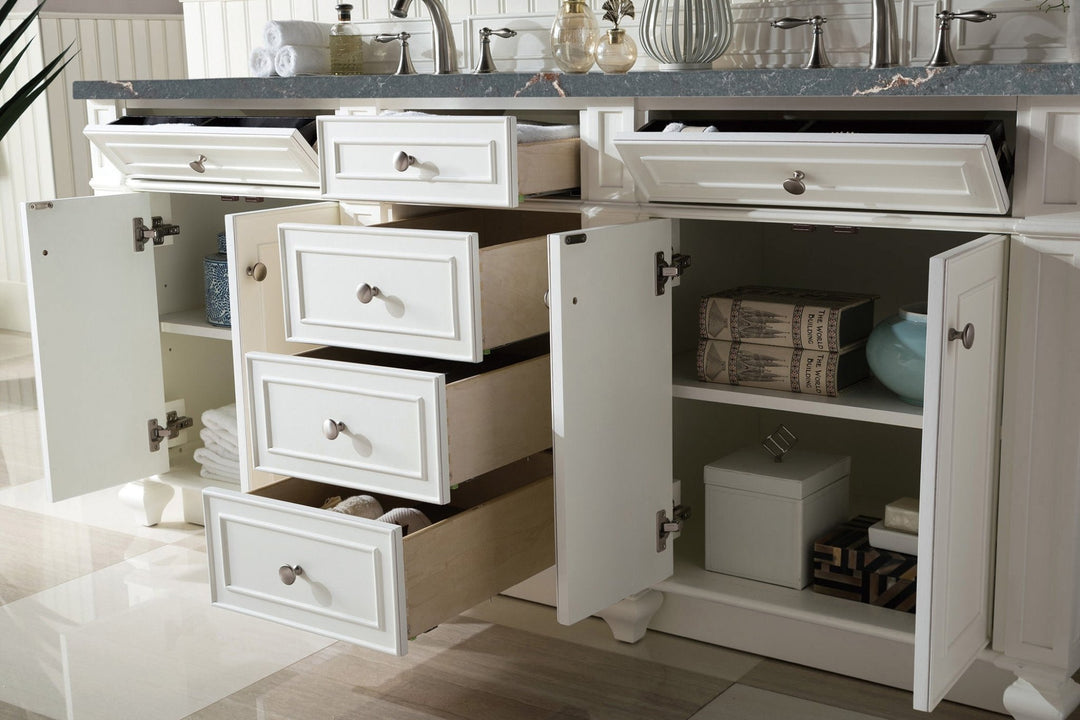 Bristol 72" Double Vanity, Bright White w/ 3 CM Parisien Bleu Silestone Top