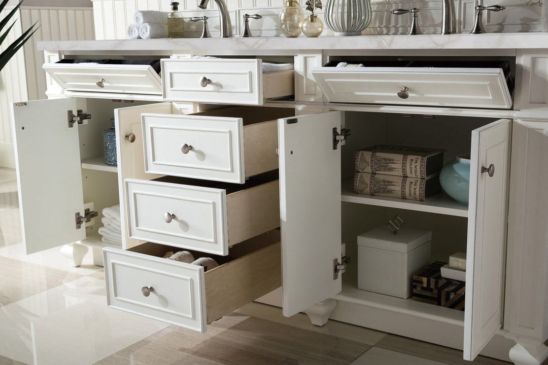 Bristol 72" Double Vanity, Bright White w/ 3 CM Victorian Silver Silestone Top