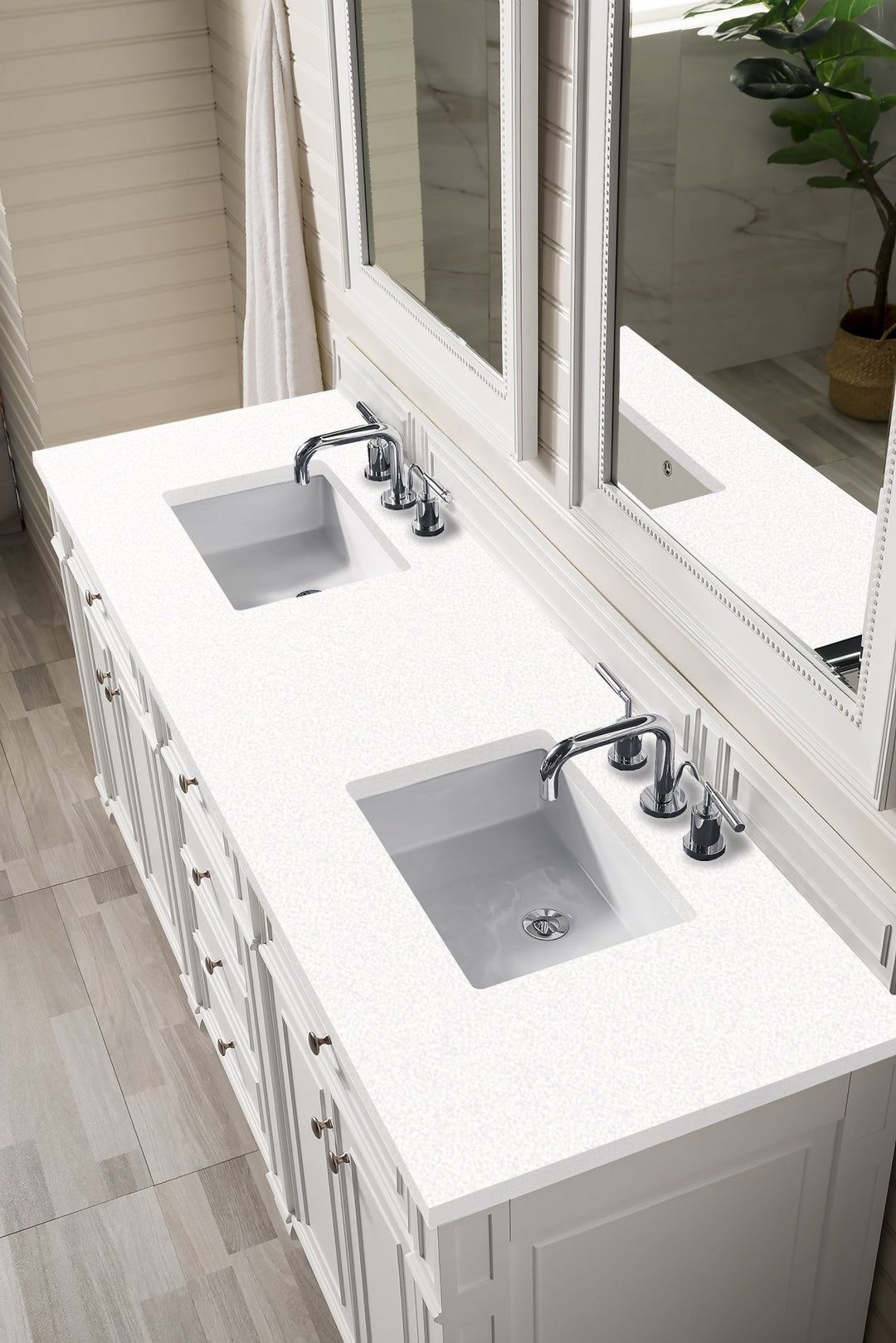 Bristol 72" Double Vanity, Bright White w/ 3 CM White Zeus Silestone Top