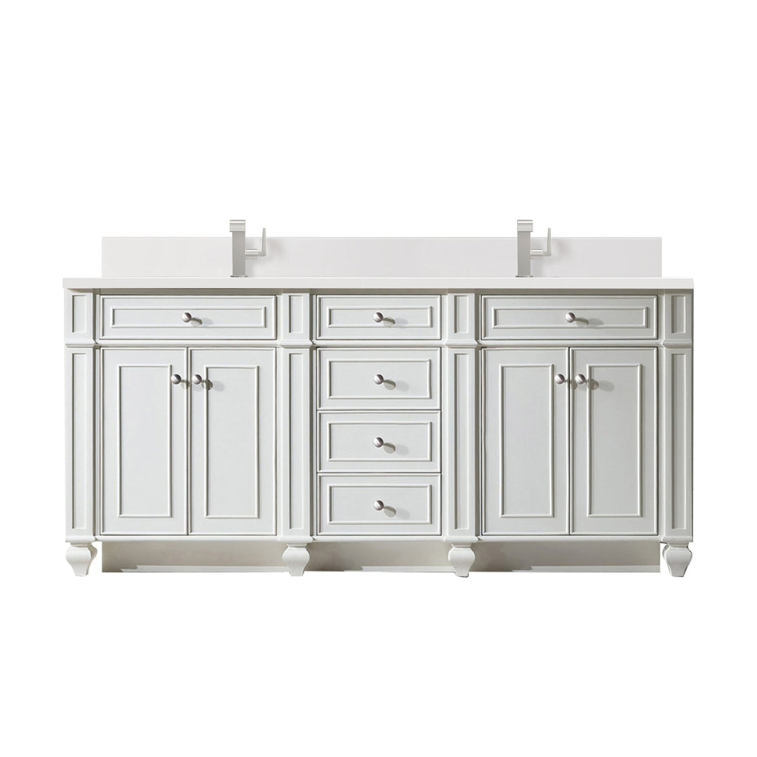Bristol 72" Double Vanity, Bright White w/ Single Hole 3 CM White Zeus Silestone Top & Backsplash