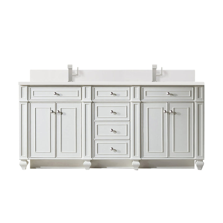 Bristol 72" Double Vanity, Bright White w/ Single Hole 3 CM White Zeus Silestone Top & Backsplash