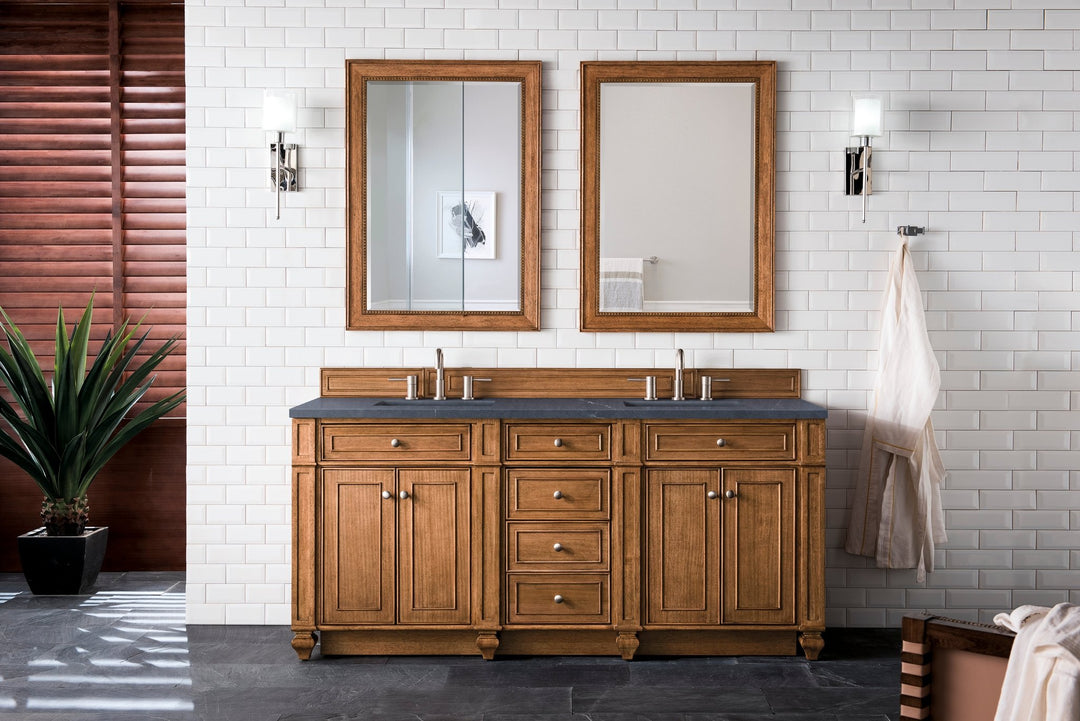 Bristol 72" Double Vanity, Saddle Brown w/ 3 CM Charcoal Soapstone Silestone Top