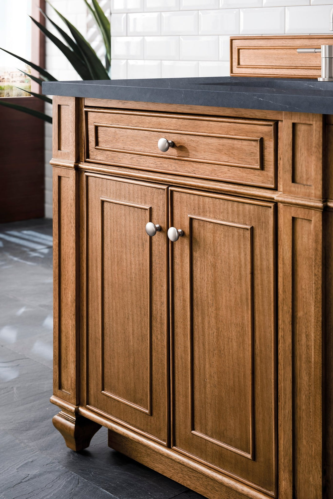 Bristol 72" Double Vanity, Saddle Brown w/ 3 CM Charcoal Soapstone Silestone Top