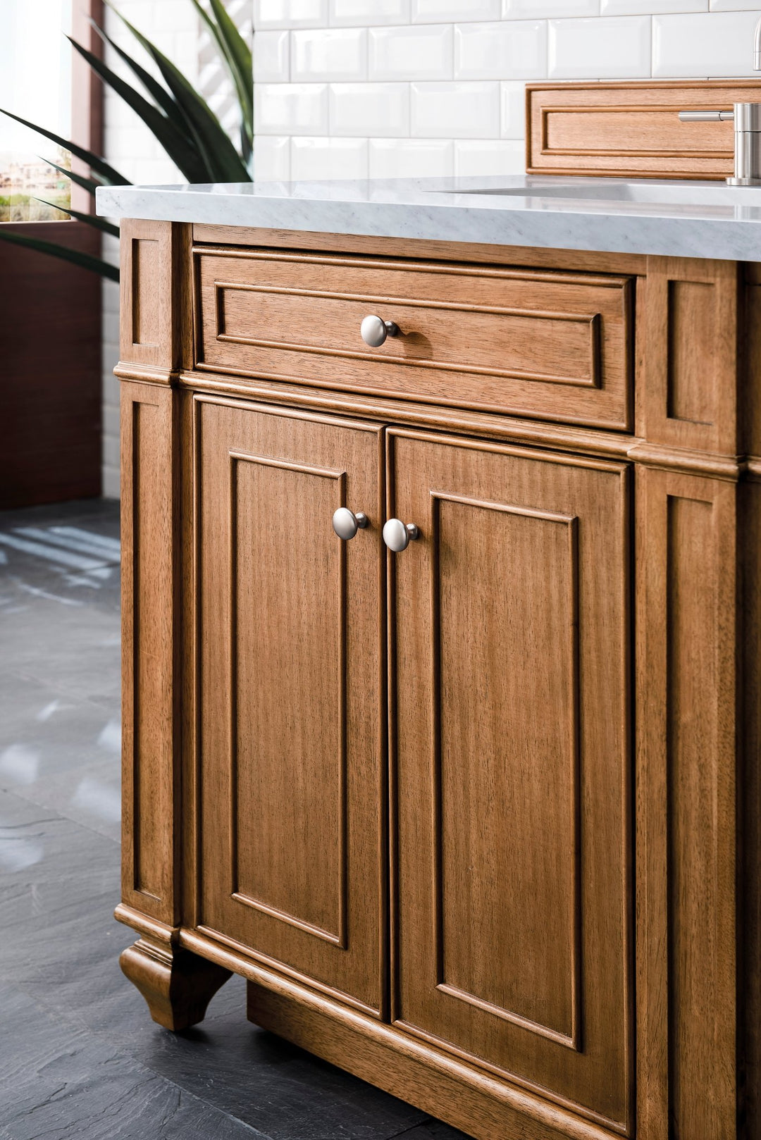 Bristol 72" Double Vanity, Saddle Brown w/ 3 CM Eternal Jasmine Pearl Silestone Top