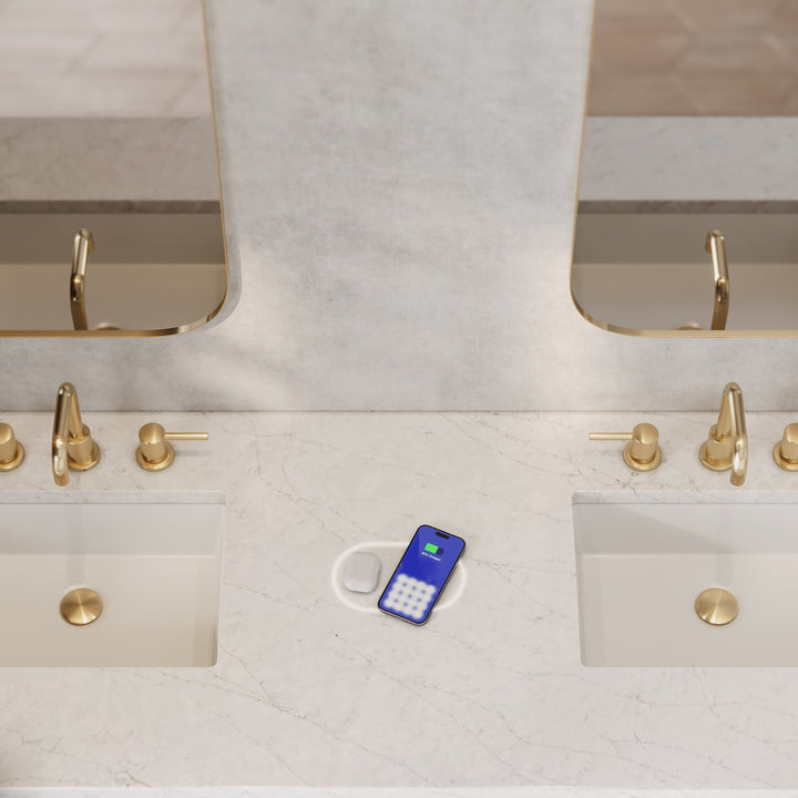 Bristol 72" Double Vanity, Saddle Brown w/ 3 CM Eternal Jasmine Pearl Silestone Top w/FreePower Wireless Charger