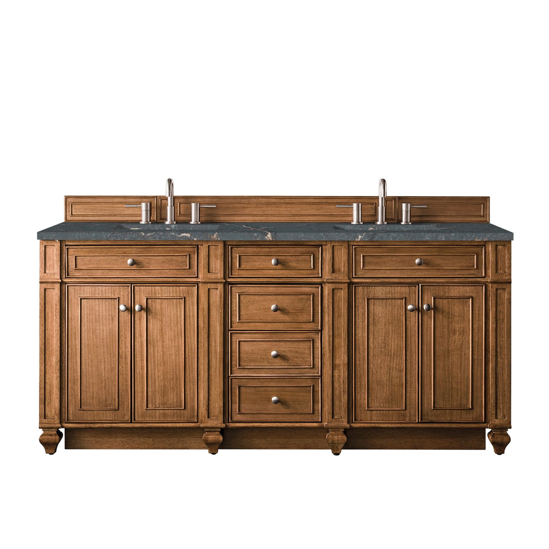 Bristol 72" Double Vanity, Saddle Brown w/ 3 CM Parisien Bleu Silestone Top