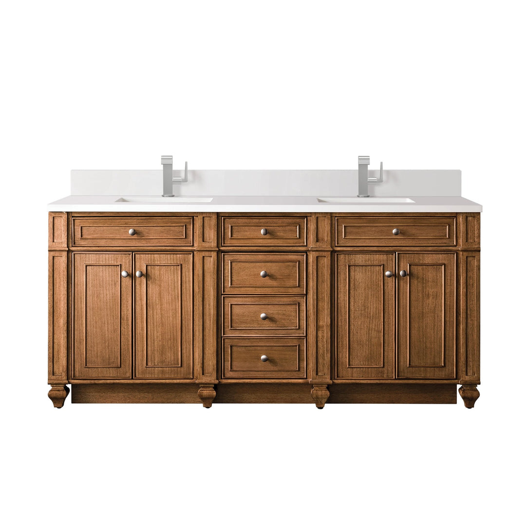 Bristol 72" Double Vanity, Saddle Brown w/ Single Hole 3 CM White Zeus Silestone Top & Backsplash