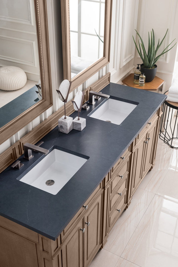 Bristol 72" Double Vanity, Whitewashed Walnut w/ 3 CM Charcoal Soapstone Silestone Top