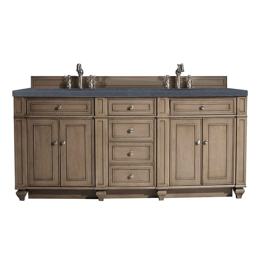 Bristol 72" Double Vanity, Whitewashed Walnut w/ 3 CM Charcoal Soapstone Silestone Top