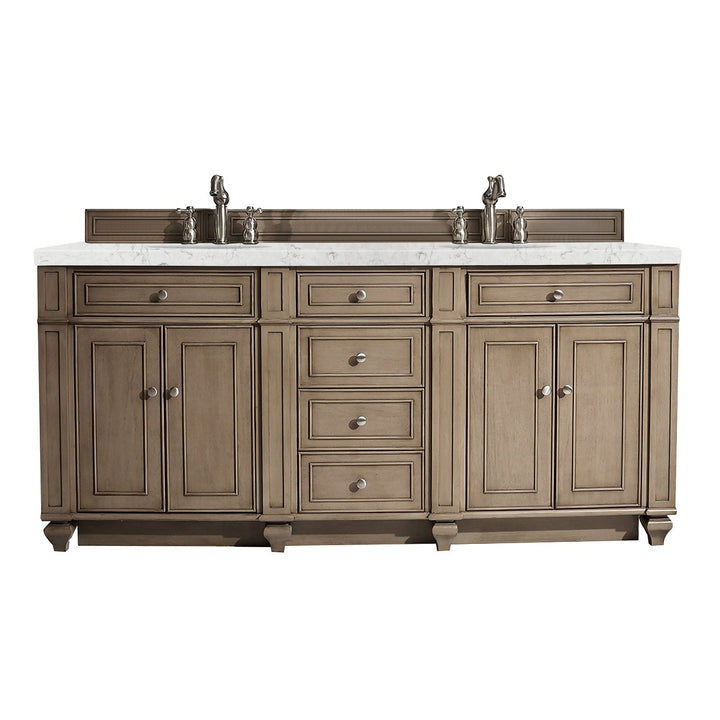 Bristol 72" Double Vanity, Whitewashed Walnut w/ 3 CM Eternal Jasmine Pearl Silestone Top