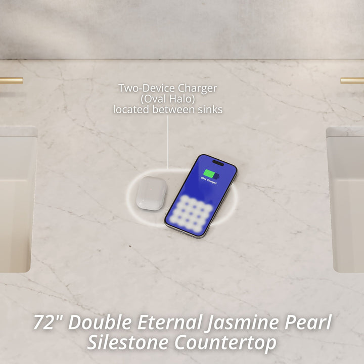 Bristol 72" Double Vanity, Whitewashed Walnut w/ 3 CM Eternal Jasmine Pearl Silestone Top w/FreePower Wireless Charger