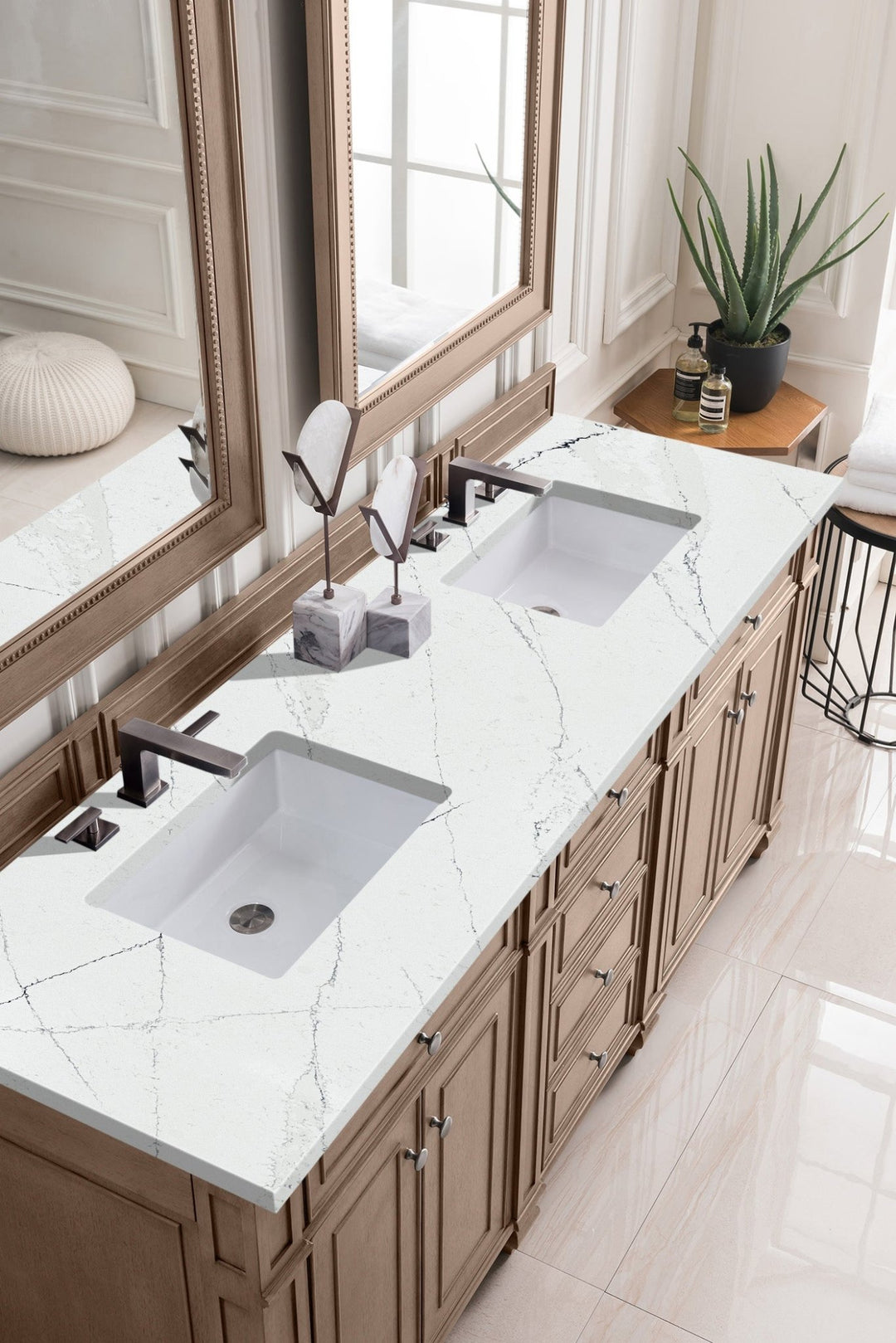 Bristol 72" Double Vanity, Whitewashed Walnut w/ 3 CM Ethereal Noctis Silestone Top