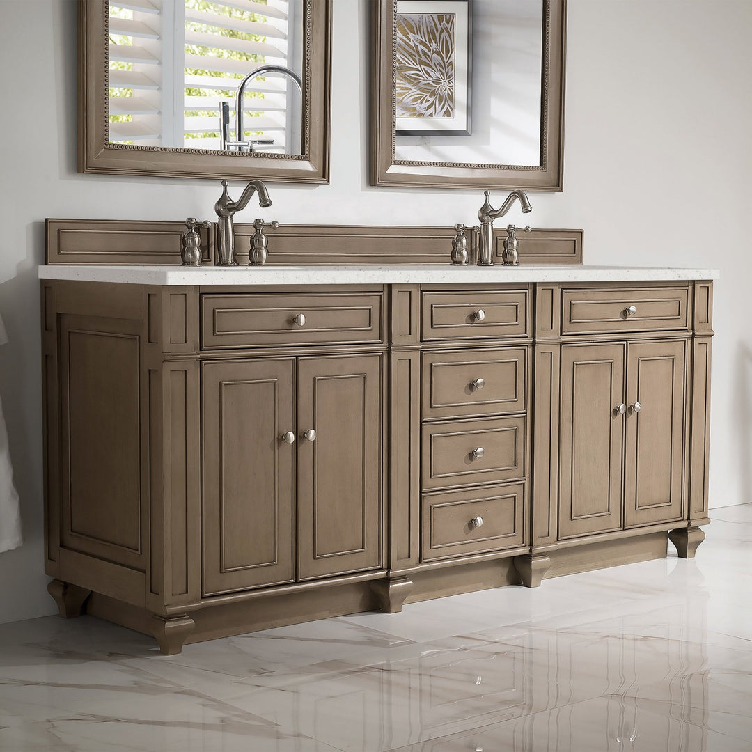 Bristol 72" Double Vanity, Whitewashed Walnut w/ 3 CM Lime Delight Silestone Top