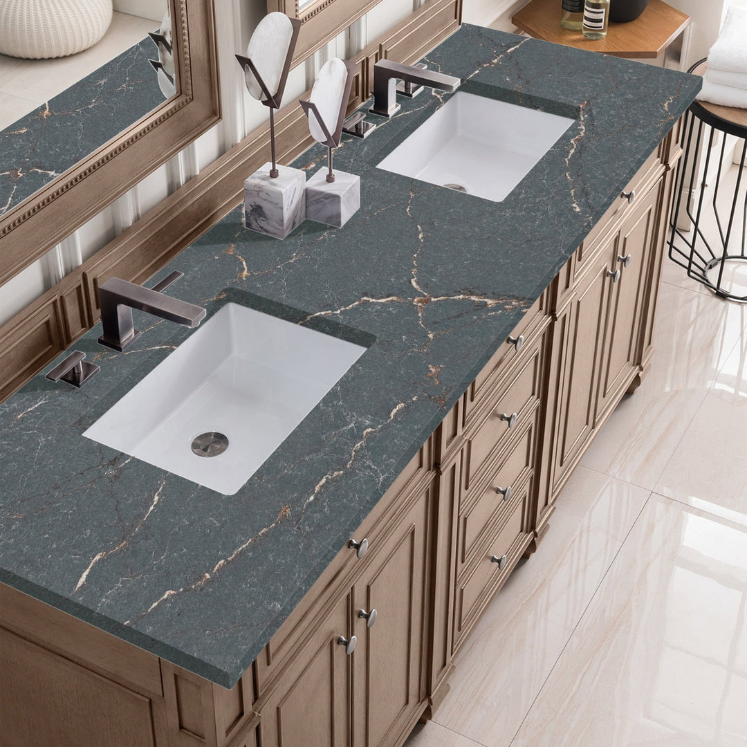 Bristol 72" Double Vanity, Whitewashed Walnut w/ 3 CM Parisien Bleu Silestone Top w/FreePower Wireless Charger