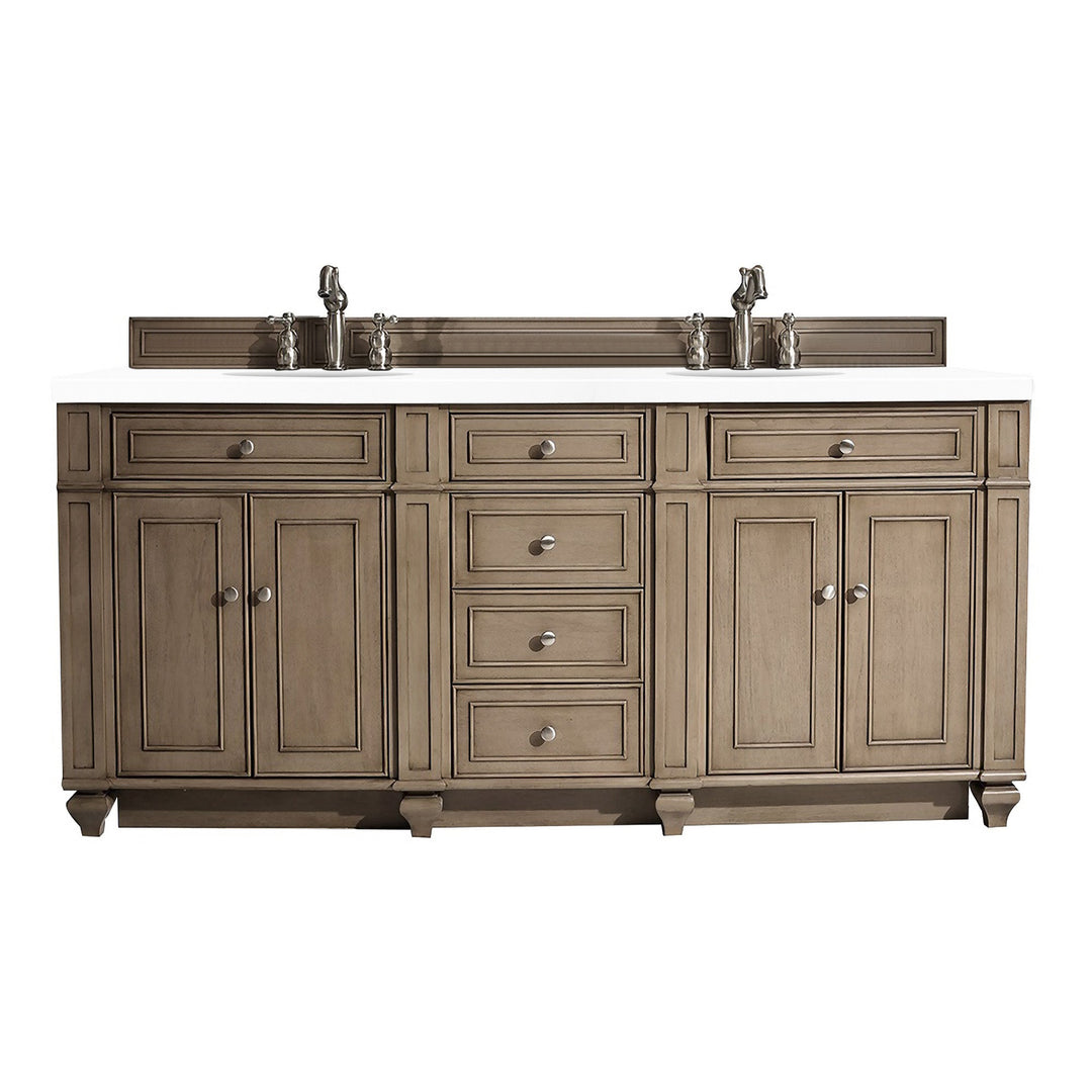 Bristol 72" Double Vanity, Whitewashed Walnut w/ 3 CM White Zeus Silestone Top