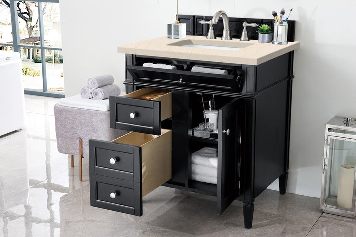 Brittany 30" Single Vanity, Black Onyx, w/ 3 CM Eternal Marfil Silestone Top