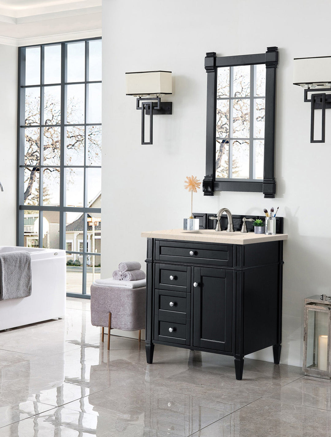 Brittany 30" Single Vanity, Black Onyx, w/ 3 CM Eternal Marfil Silestone Top