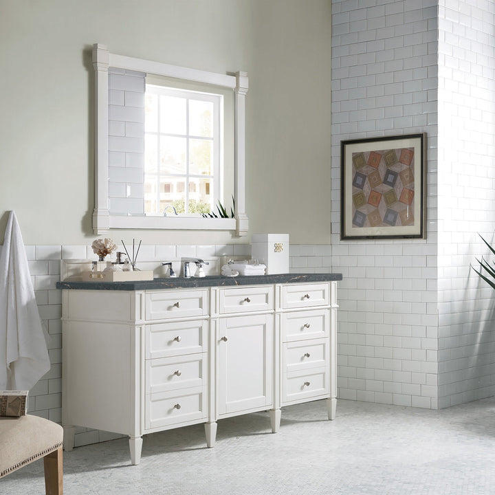 Brittany 60" Single Vanity, Bright White w/ 3 CM Parisien Bleu Silestone Top