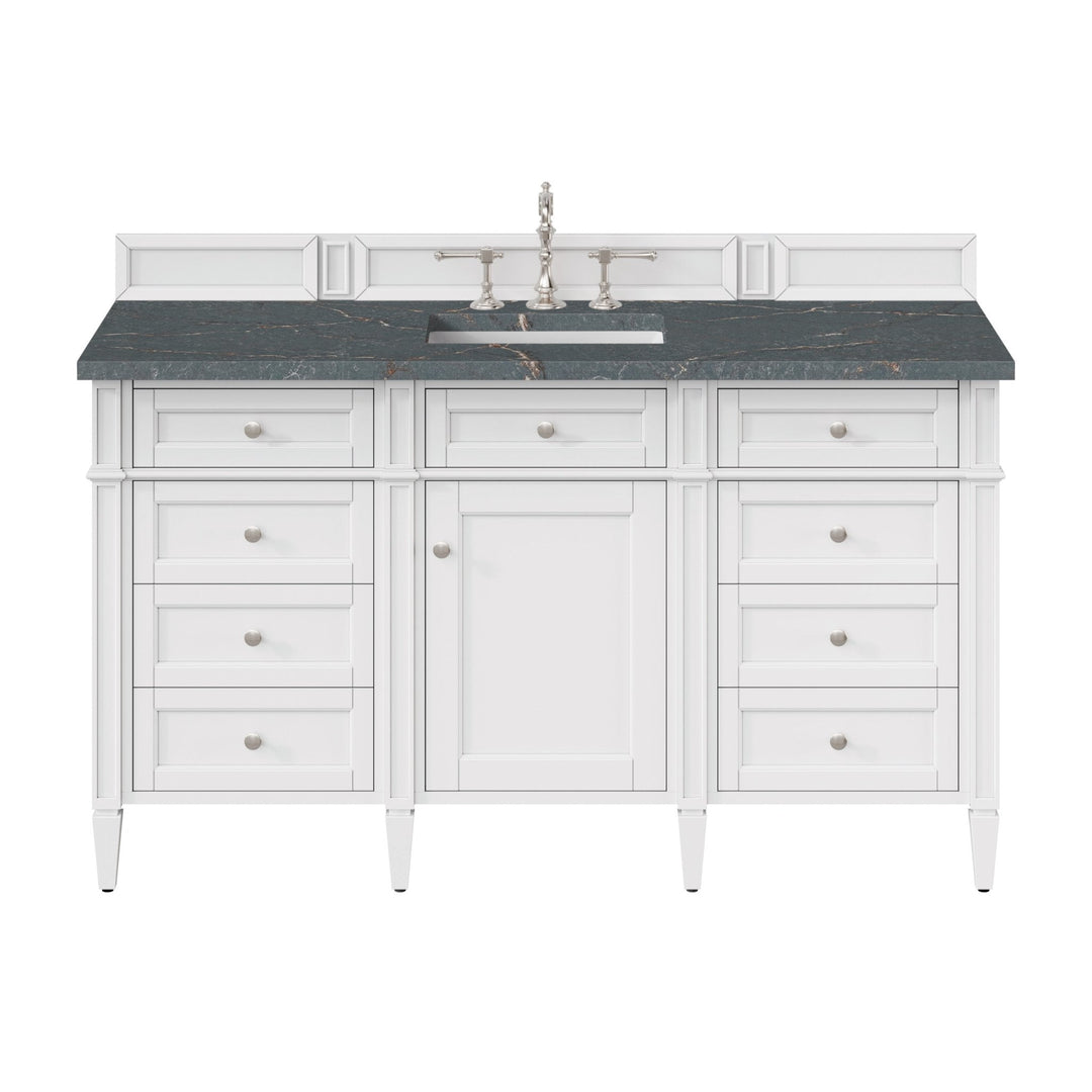 Brittany 60" Single Vanity, Bright White w/ 3 CM Parisien Bleu Silestone Top