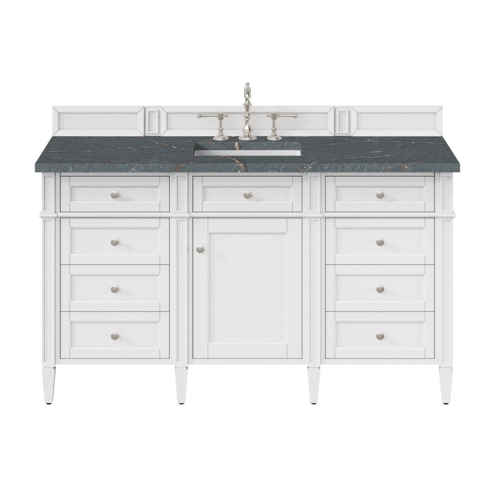 Brittany 60" Single Vanity, Bright White w/ 3 CM Parisien Bleu Silestone Top