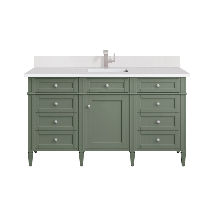 Brittany 60" Single Vanity, Smokey Celadon w/ Single Hole 3 CM White Zeus Top & Backsplash