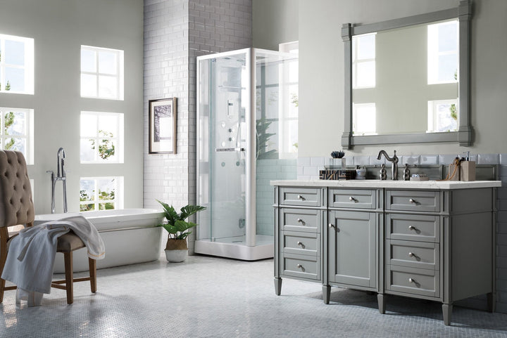 Brittany 60" Single Vanity, Urban Gray w/ 3 CM Eternal Jasmine Pearl Silestone Top