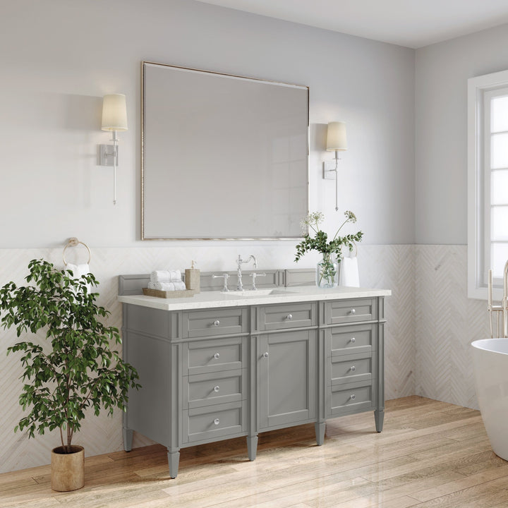 Brittany 60" Single Vanity, Urban Gray w/ 3 CM Lime Delight Silestone Top