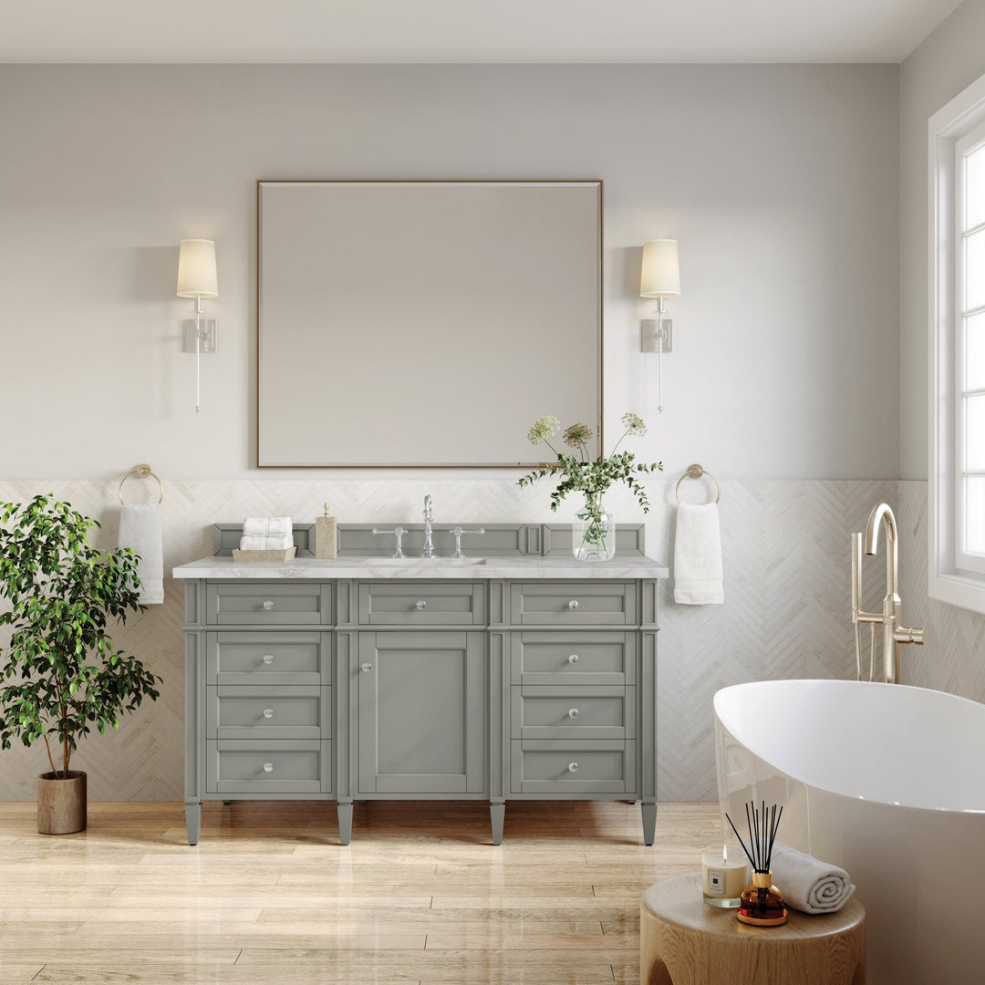 Brittany 60" Single Vanity, Urban Gray w/ 3 CM Victorian Silver Silestone Top