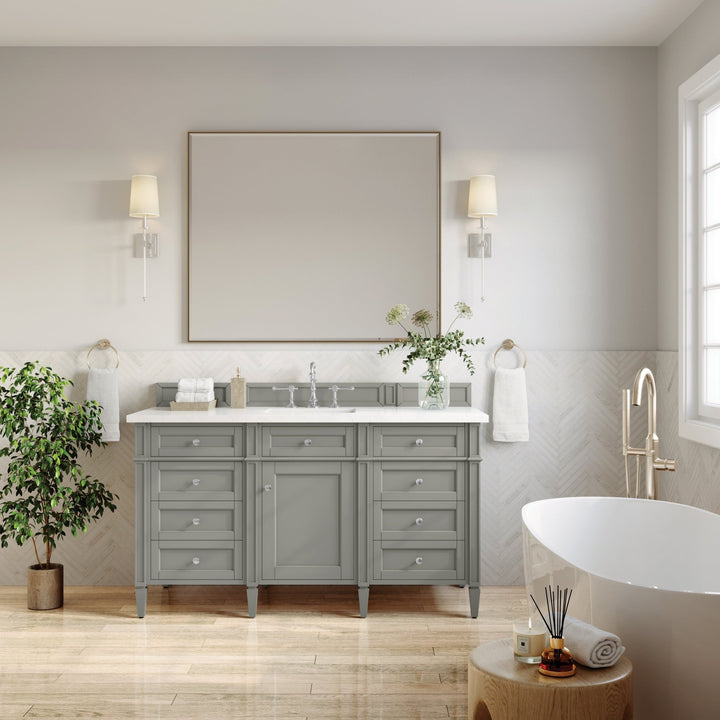 Brittany 60" Single Vanity, Urban Gray w/ 3 CM White Zeus Silestone Top