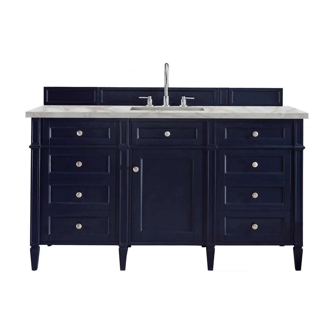Brittany 60" Single Vanity, Victory Bleu w/ 3 CM Victorian Silver Silestone Top