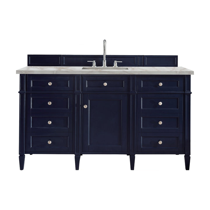 Brittany 60" Single Vanity, Victory Bleu w/ 3 CM Victorian Silver Silestone Top