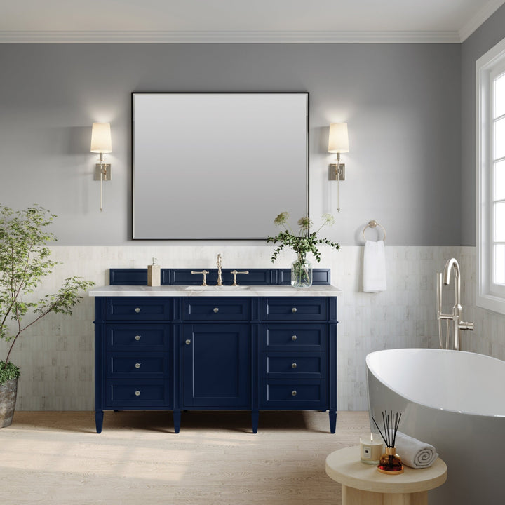 Brittany 60" Single Vanity, Victory Bleu w/ 3 CM Victorian Silver Silestone Top