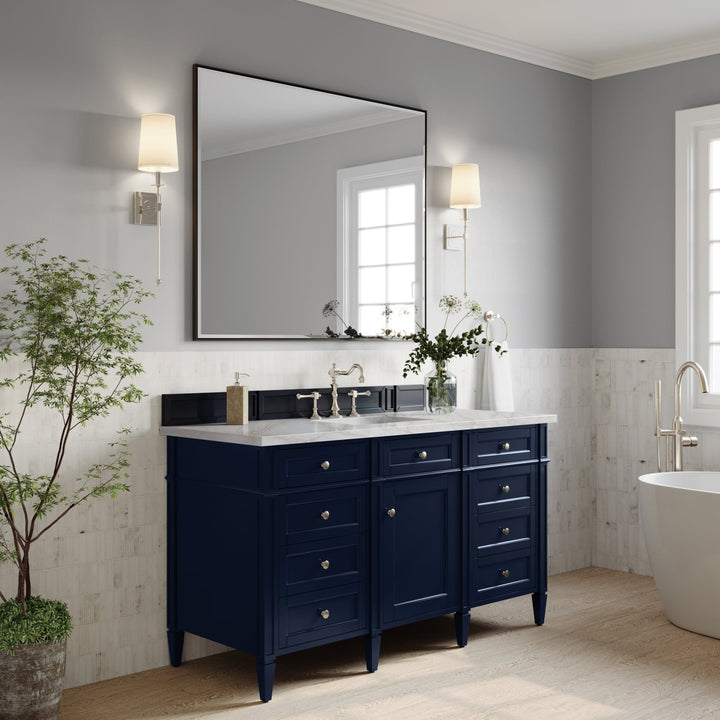 Brittany 60" Single Vanity, Victory Bleu w/ 3 CM Victorian Silver Silestone Top