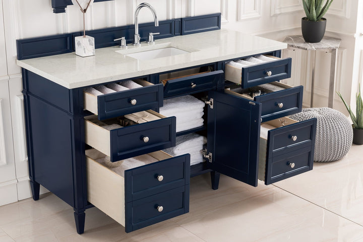 Brittany 60" Single Vanity, Victory Blue w/ 3 CM Eternal Jasmine Pearl Silestone Top