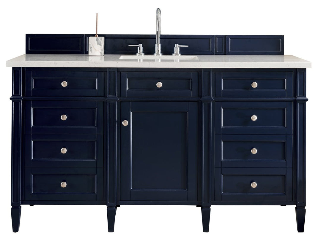 Brittany 60" Single Vanity, Victory Blue w/ 3 CM Eternal Jasmine Pearl Silestone Top