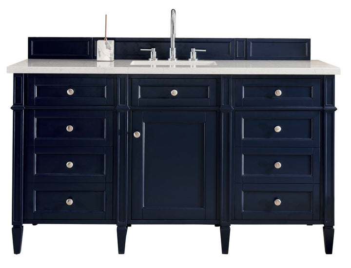 Brittany 60" Single Vanity, Victory Blue w/ 3 CM Eternal Jasmine Pearl Silestone Top
