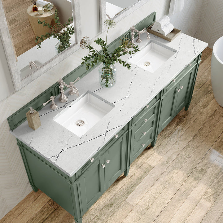 Brittany 72" Double Vanity, Smokey Celadon w/ 3 CM Ethereal Noctis Top w/FreePower Wireless Charger