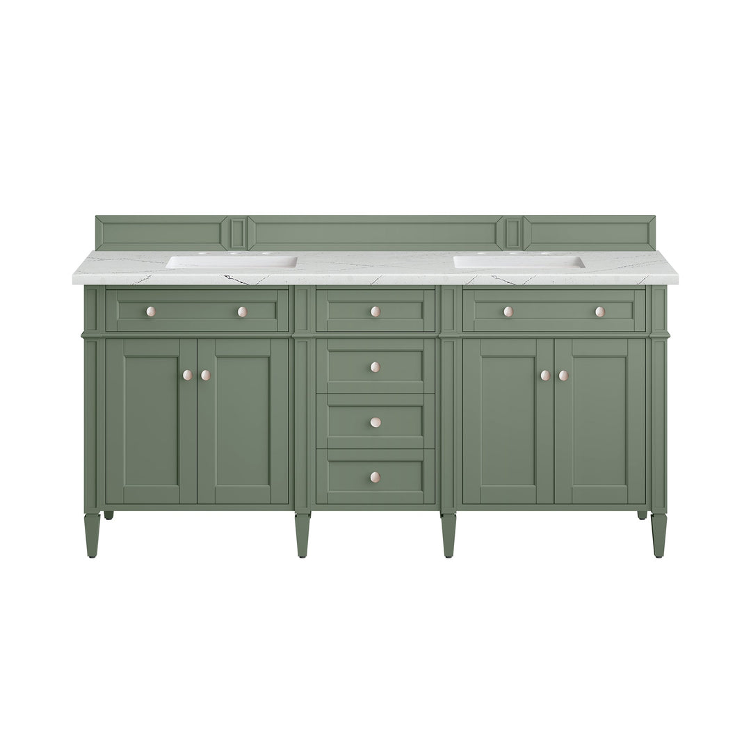 Brittany 72" Double Vanity, Smokey Celadon w/ 3 CM Ethereal Noctis Top w/FreePower Wireless Charger