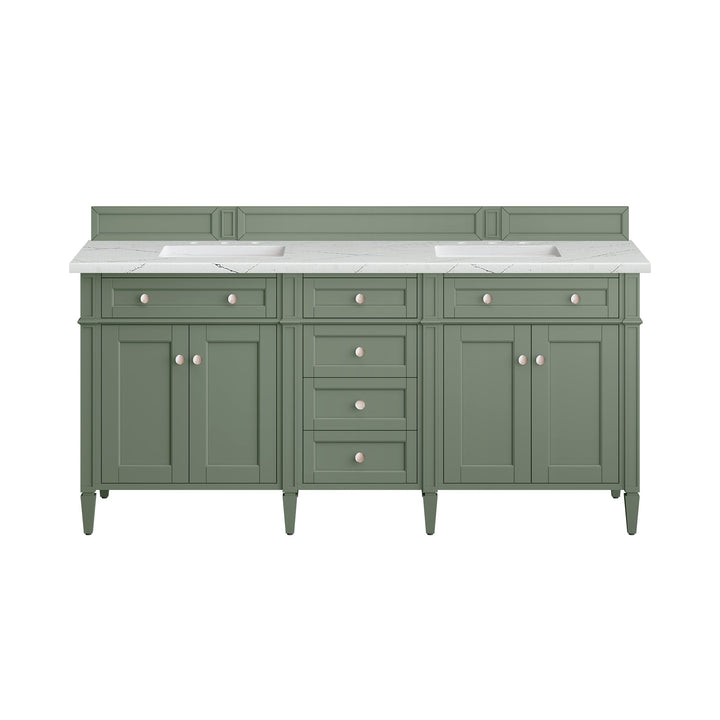 Brittany 72" Double Vanity, Smokey Celadon w/ 3 CM Ethereal Noctis Top w/FreePower Wireless Charger