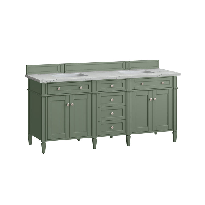Brittany 72" Double Vanity, Smokey Celadon w/ 3 CM Ethereal Noctis Top w/FreePower Wireless Charger