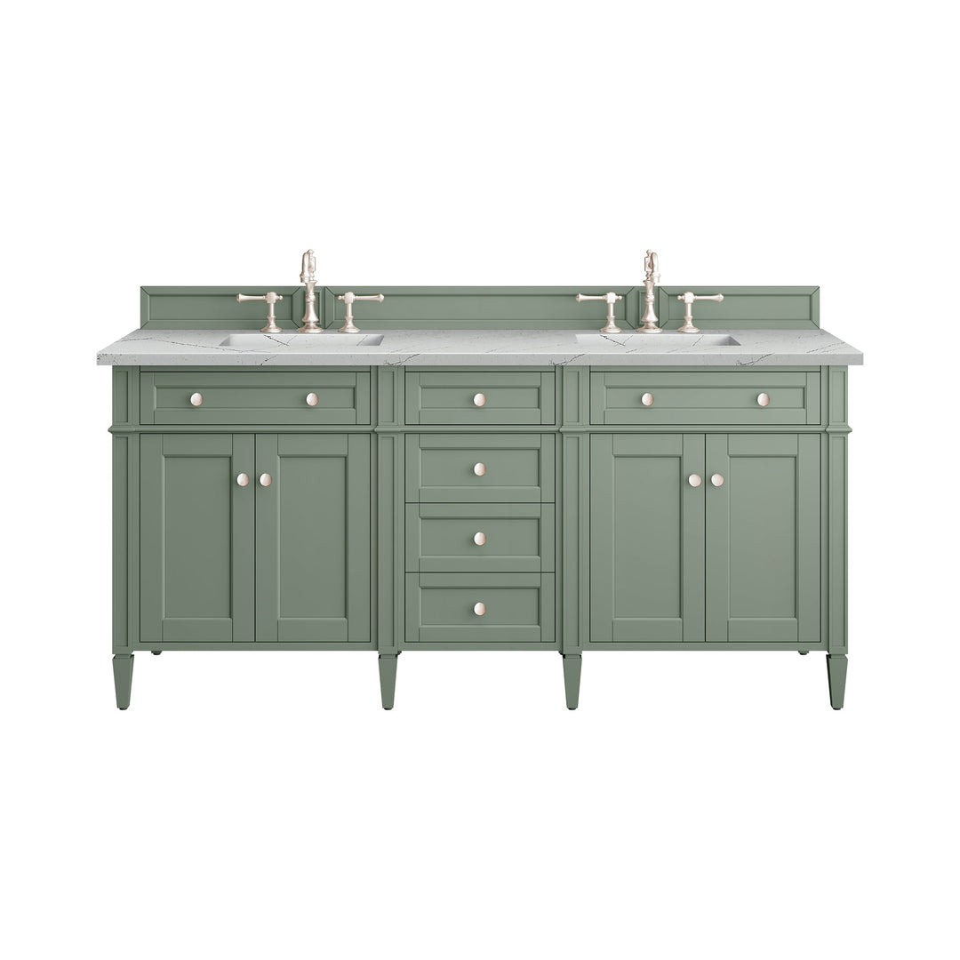 Brittany 72" Double Vanity, Smokey Celadon w/ 3 CM Ethereal Noctis Top w/FreePower Wireless Charger