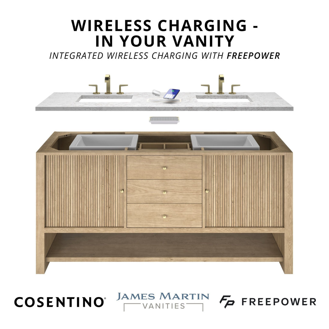 Brittany 72" Double Vanity, Smokey Celadon w/ 3 CM Victorian Silver Top w/FreePower Wireless Charger
